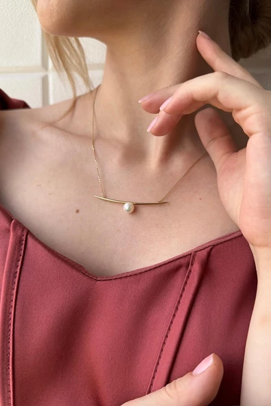 14 Ayar Altın 7 mm Doğal İnci Kolye