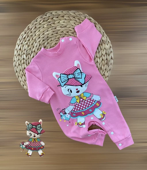 Eren Baby Kedi Kabartma Figürlü Baskılı Kız Tulumlar