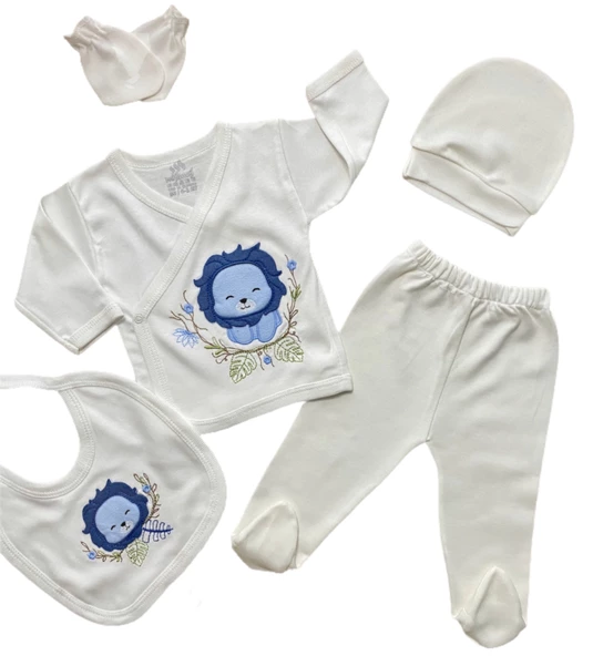 Misimosi Aslan Desen 5 Parça Hastane Çıkışı Seti Mavi