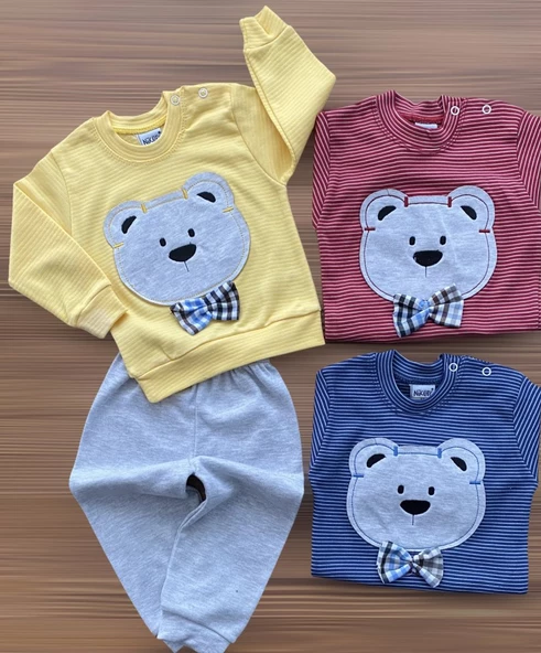 Nikuby Nakışlı Papyonlu Çizgili Penye Takım ürün görseli