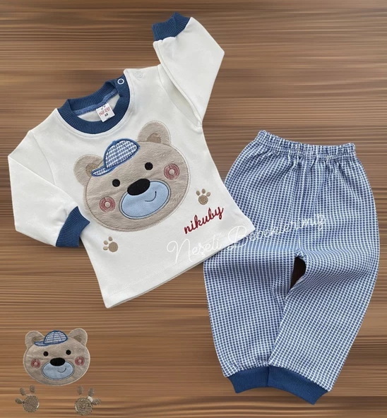 Nikuby Şapkalı Ayıcık Nakışlı Penye Takım - 2