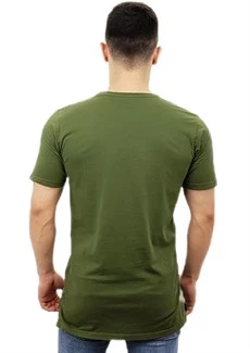 Boyu Uzun Yeşil Önü Baskılı T-Shirt - 3