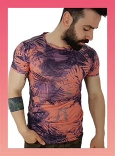 Erkek Palmiye Desen T-Shirt