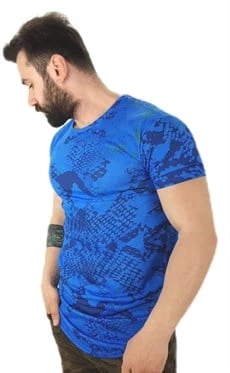 Erkek Mavi Peti Desen T-Shirt - 4