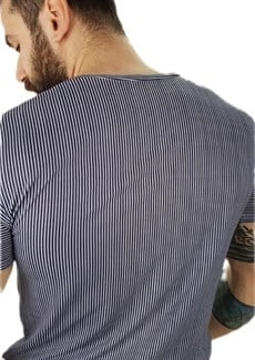 Erkek Lacivert Boyuna Çizgili T-Shirt - 2