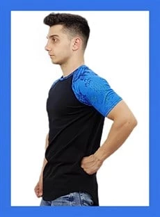 Omuz Mavi Detaylı Siyah T-Shirt - Resim 2