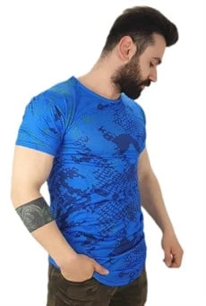 Erkek Mavi Peti Desen T-Shirt - 2