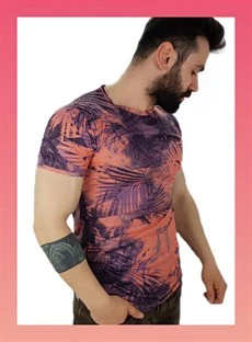 Erkek Palmiye Desen T-Shirt - Resim 3