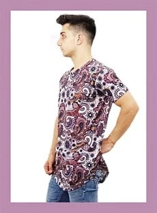 Mor Çiçek Desenli T-Shirt - 2
