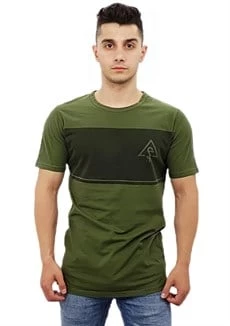 Boyu Uzun Yeşil Önü Baskılı T-Shirt