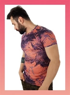 Erkek Palmiye Desen T-Shirt - Resim 2