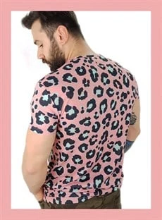 Erkek Pembe Leopar Desen T-Shirt - 2