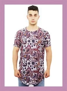 Mor Çiçek Desenli T-Shirt