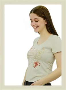 Bej Rengi Önü Baskılı T-Shirt - 4