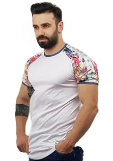 Omuz Desenli Erkek Tişört - Beyaz - 4