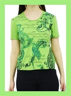 Yazı Detaylı Yeşil T-Shirt - 3