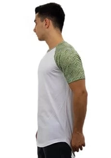 Omuz Yeşil Desenli Tişört-Beyaz - Resim 2