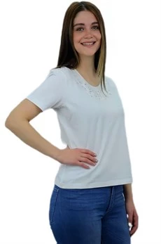 Yakası Taşlı T-Shirt - 3