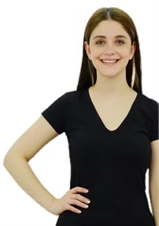 V Yaka Siyah Basic T-Shirt - 2