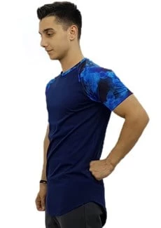 Omuz Mavi Desenli Erkek Tişört-Lacivert - 3