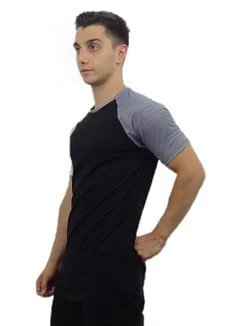 Siyah Omuzu Çizgili T-shirt 10141 - Resim 5