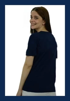 V Yaka Lacivert Basic T-Shirt - 4
