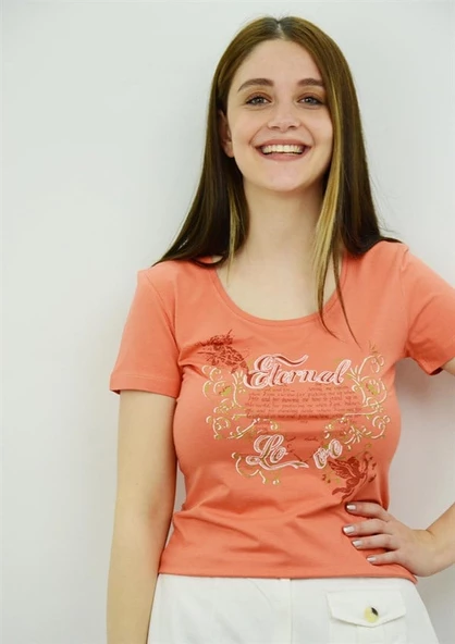 Delmod Baskılı Turuncu T-Shirt ürün görseli