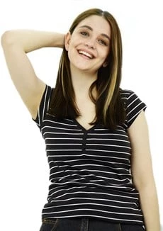 V Yaka Kahverengi Çizgili T-Shirt - Resim 2