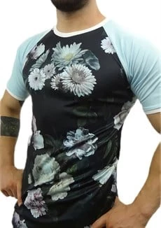 Desenli Kolları Mavi Sportif T-shirt 10106 - Resim 3