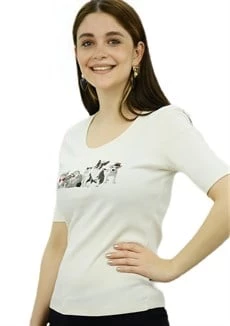 Cat&Dog Baskılı Krem T-Shirt - 2