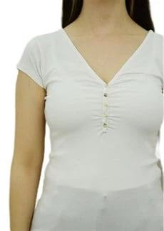 Önü Düğmeli Beyaz T-Shirt - 2