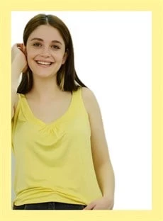 U Yaka Önü Büzgülü Sarı Kolsuz Bayan Atlet - Resim 3