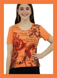Yazı Detaylı Turuncu T-Shirt - 2