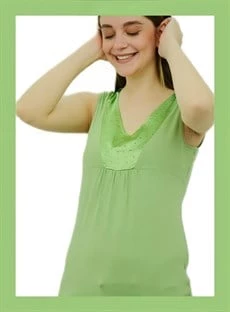 V Yaka Taşlı Yeşil Kolsuz Bayan Atlet - Resim 3