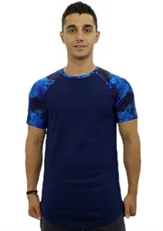 Omuz Mavi Desenli Erkek Tişört-Lacivert - 1