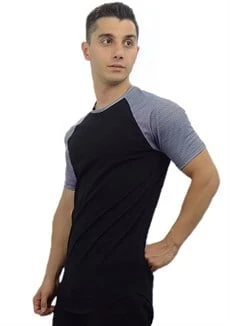 Siyah Omuzu Çizgili T-shirt 10141 - Resim 4