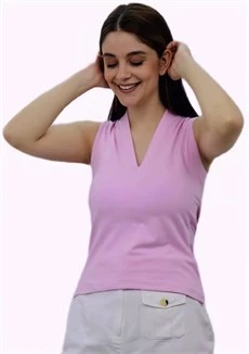 Derin V Yaka Kolsuz Pembe Bayan Atlet