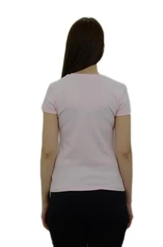 V Yaka Açık Pembe Basic T-Shirt - 4