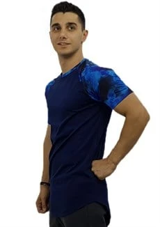 Omuz Mavi Desenli Erkek Tişört-Lacivert - 2