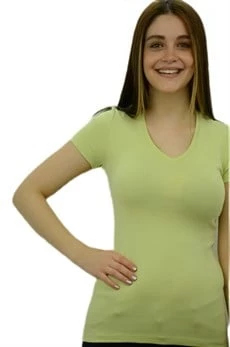 V Yaka Su Yeşili Basic T-Shirt - 3