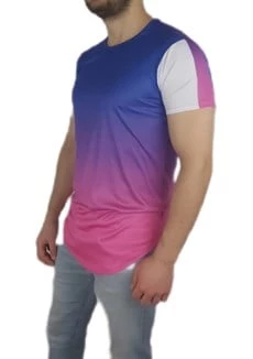 Boyu Uzun Oval Kesim Spor Mavi Tişört - 2