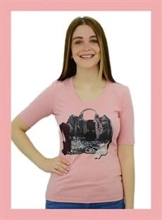 Çanta Baskılı Pembe T-Shirt - 3