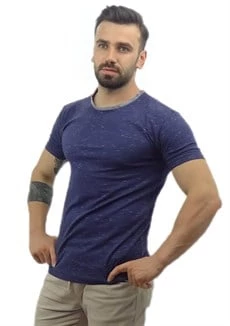 Lacivert Yakası Gri Detaylı Erkek T-shirt - 2