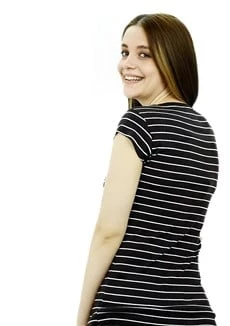 V Yaka Kahverengi Çizgili T-Shirt - Resim 4