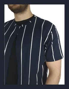 Önü Açık Boyuna Çizgili T-shirt - Resim 3