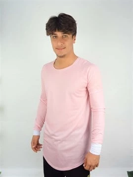 Oval Kesim Uzun Kollu T-shirt Pembe