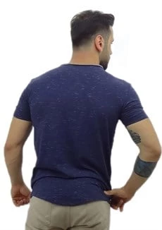 Lacivert Yakası Gri Detaylı Erkek T-shirt - 3