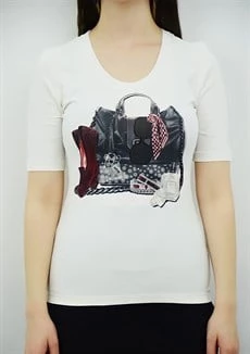 Çanta Baskılı Krem T-Shirt - 4