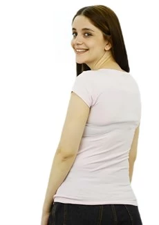 Önü Düğmeli Pembe T-Shirt - Resim 2