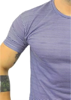 Lacivert Beyaz Çizgili T-Shirt 1095 - Resim 3